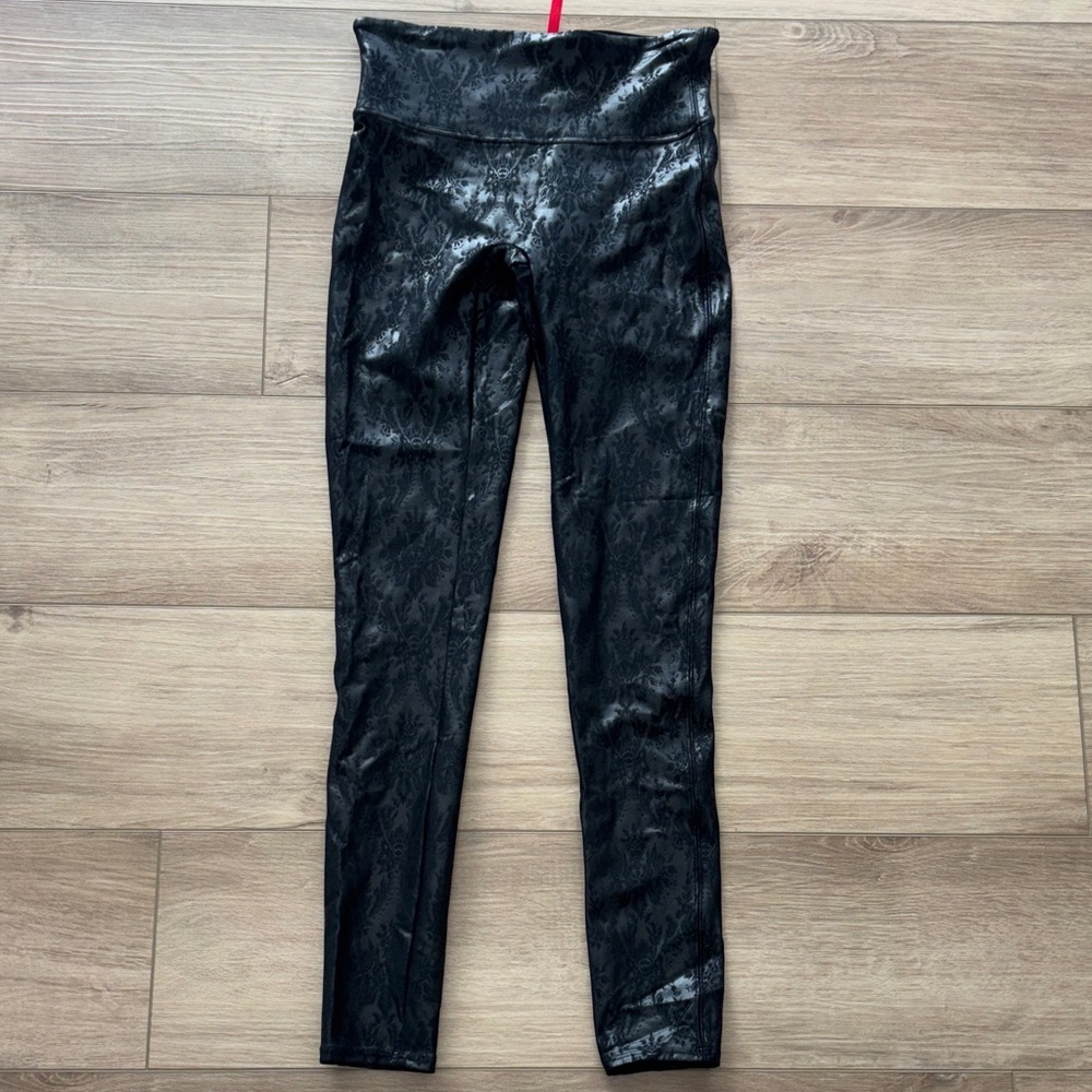 SPANX Black High-Waist Textured Faux-Leather Leggings